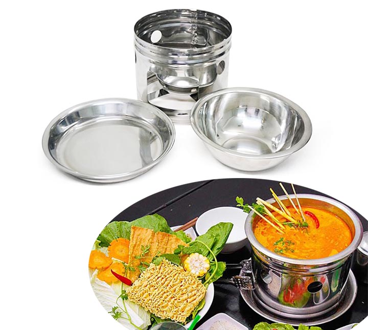 Bộ Nồi Lẩu Inox Một Người Kèm Bếp Cồn Tiện Dụng